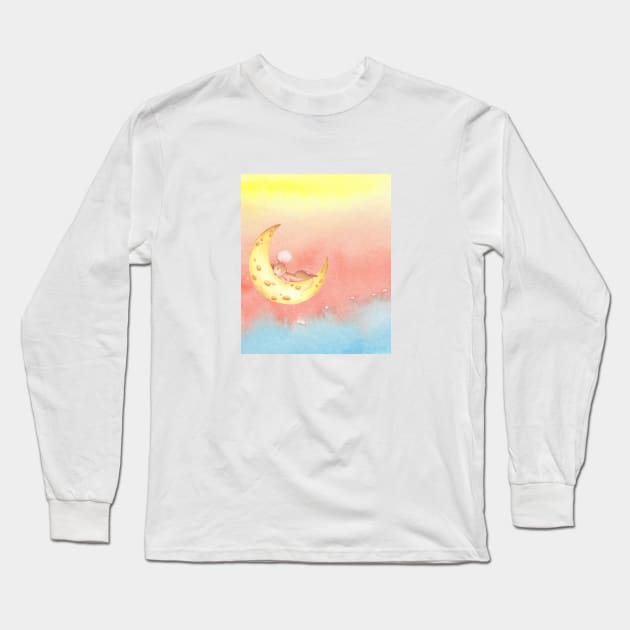 Cute mice sleeping on the cheese moon Long Sleeve T-Shirt by Mission Bear